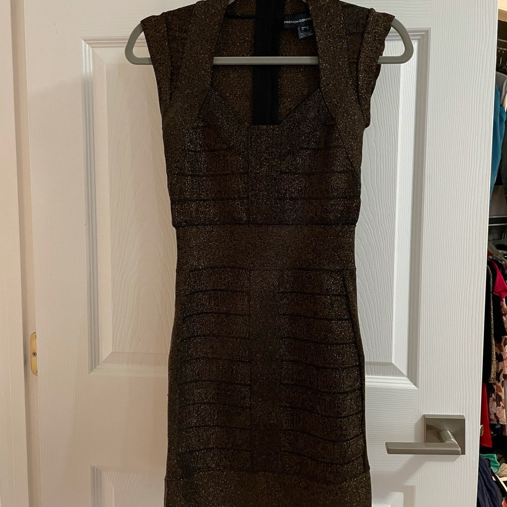 French Connection Black Gold Dress Sz 0